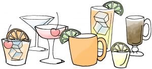 Illustration of a lineup containing cocktails.