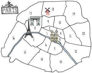 Illustration of the different districts in Paris.