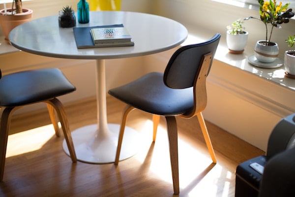 Circular table with chair in a breakfast nook