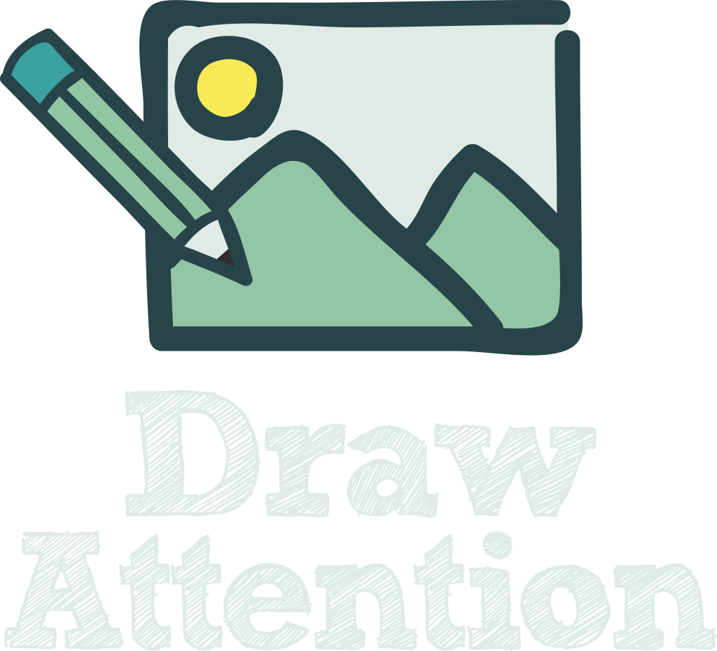Large vertical white Draw Attention logo