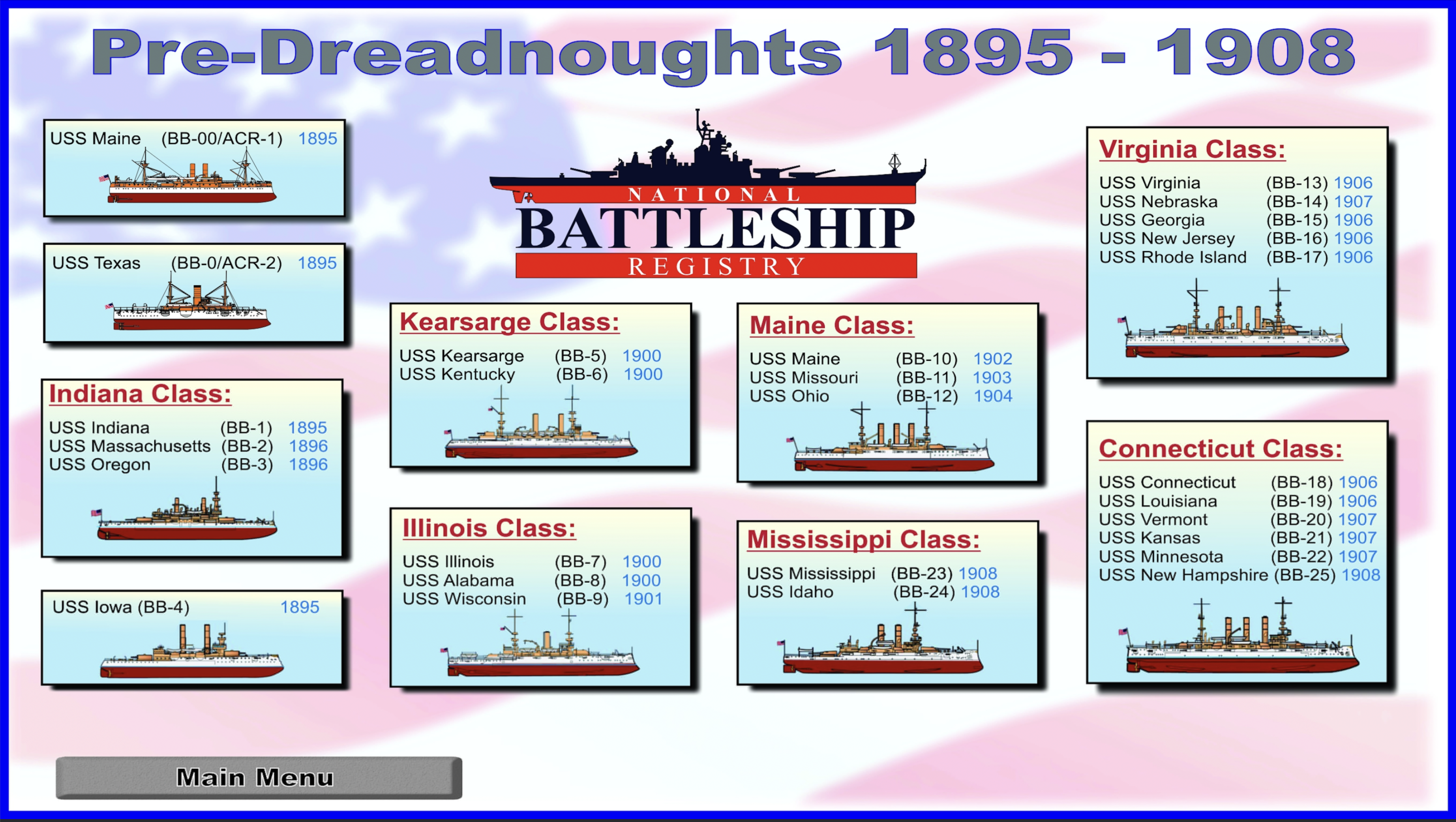 A screenshot of one of the Draw Attention images that composes a webpage for the National Battleship Registry