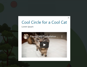 Lightbox that appears upon clicking a hotspot that displays a cool video depicting Funny Cats