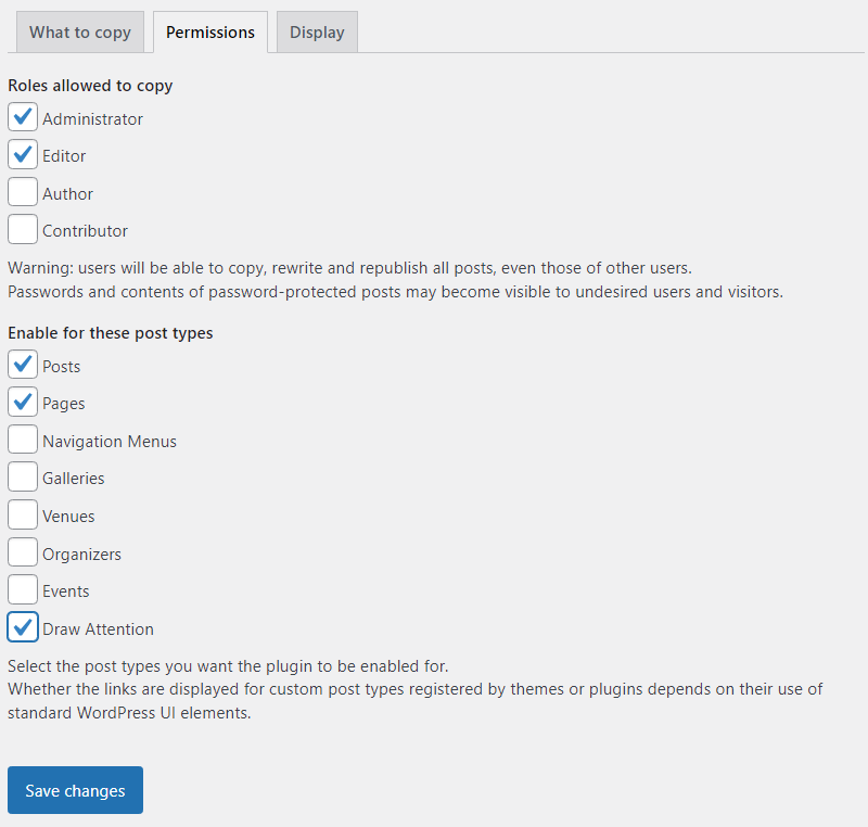 Enable Draw Attention in Yoast Duplicate Post Settings