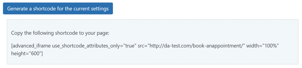Advanced iFrame generate Shortcode