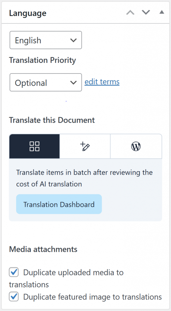 Screenshot displays the options to translate the interactive image.
