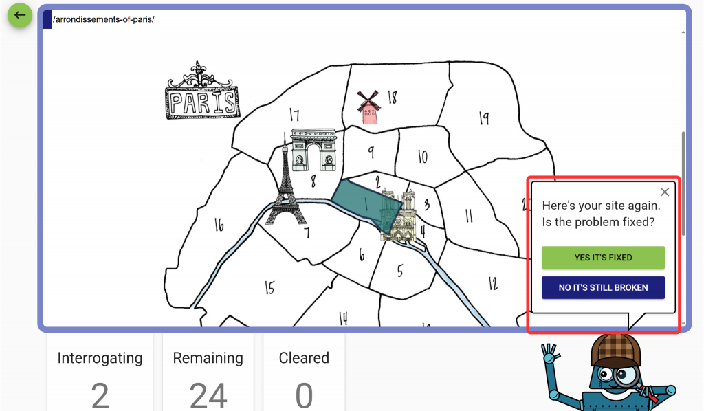 Select between "YES IT'S FIXED" or "NO IT'S STILL BROKED" depending upon the result.