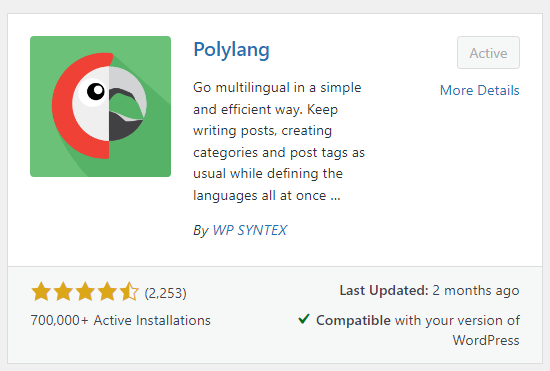 Locate, install, activate Polylang