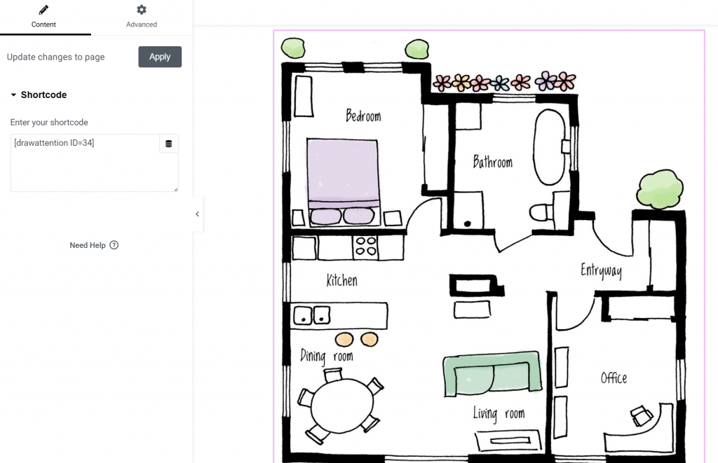Draw Attention added to an Elementor section