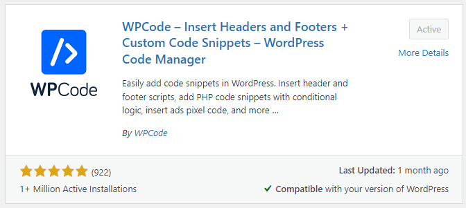 WPCode - Insert headers and footers + custom code snippets - WordPress code manager plugin