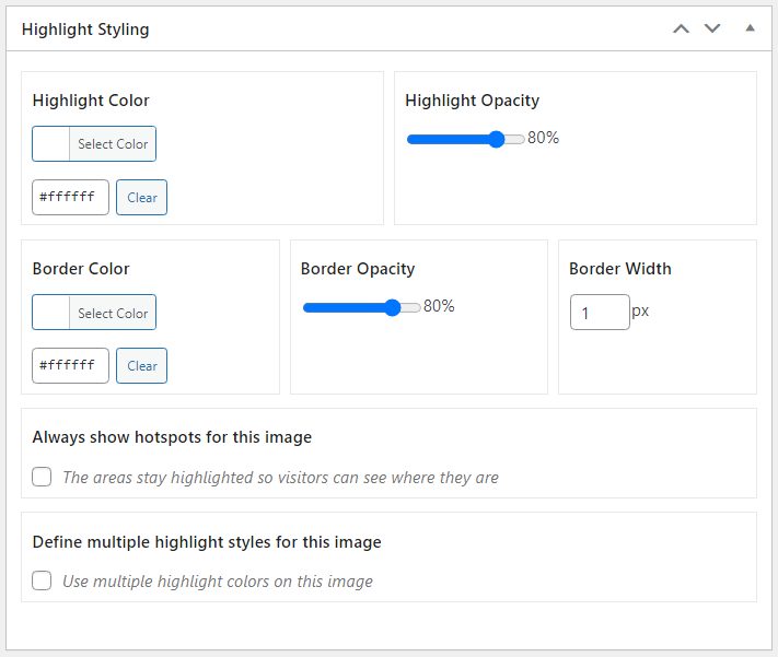 Highlight styling options for the interactive image