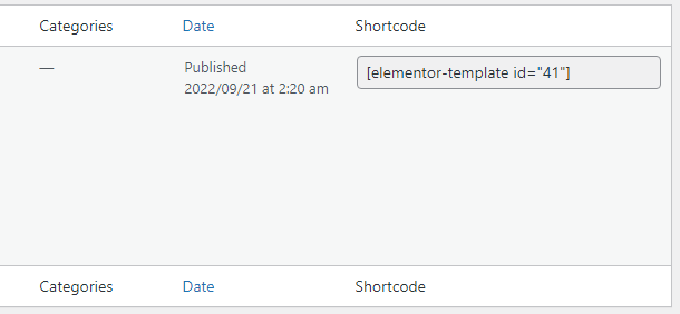 Elementor template shortcode