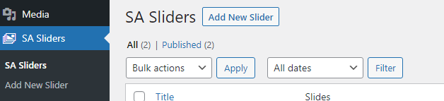 Navigate to SA Slider and click Add New Slider in the Slide Anything plugin.