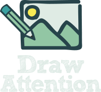 Draw Attention logo with a pencil sketching out a mountain