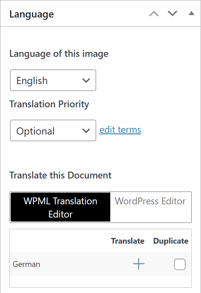 Screenshot displays the options to translate the interactive image.